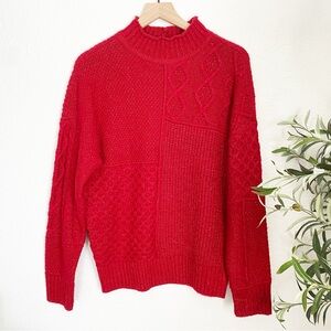 American Eagle Oversized Cable Knit Mock Neck Sweater Red Small